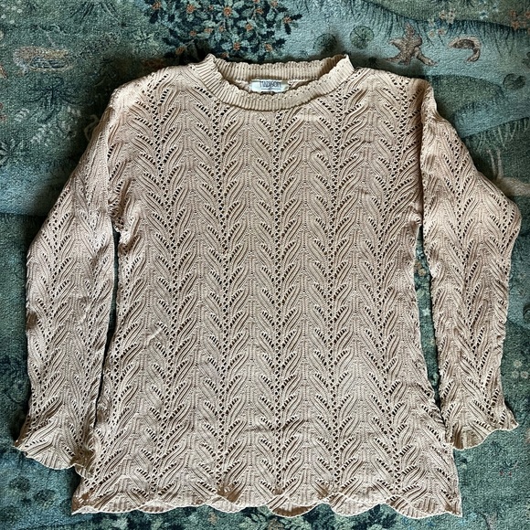 Vintage peachy pink scallop hem cotton knit sweater - Picture 1 of 5